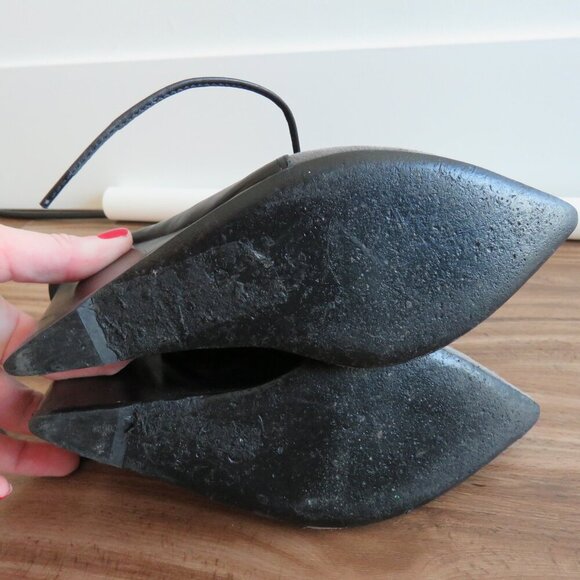 VINTAGE CHRISTIAN DIOR Black Gray Suede Leather Point Toe Wedge Slingback US 6 - Picture 16 of 16